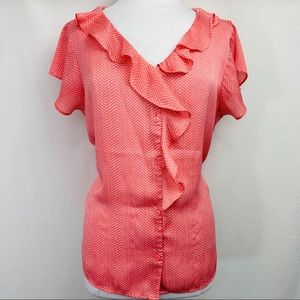 Liz Claiborne Ruffle Button Front Blouse Coral XL